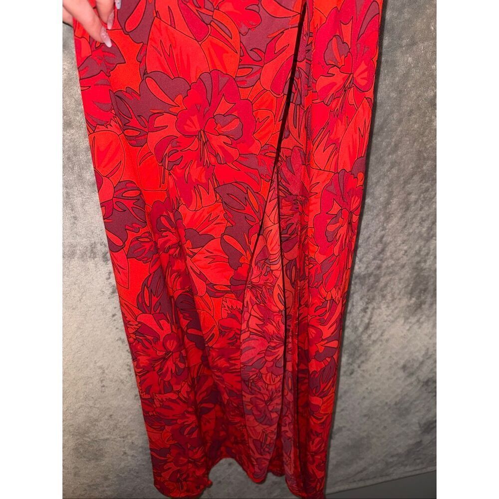 Lulu’s Sunset the Mood Red Multi Floral Print Lace-Up Maxi Dress Small #767 - Picture 6 of 11